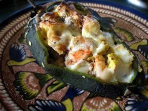 Chile Relleno with Shrimp, Scrambled Eggs and Nopales - Rancho Gordo