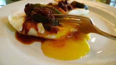 Chile Sauce with Beans over Eggs - Rancho Gordo