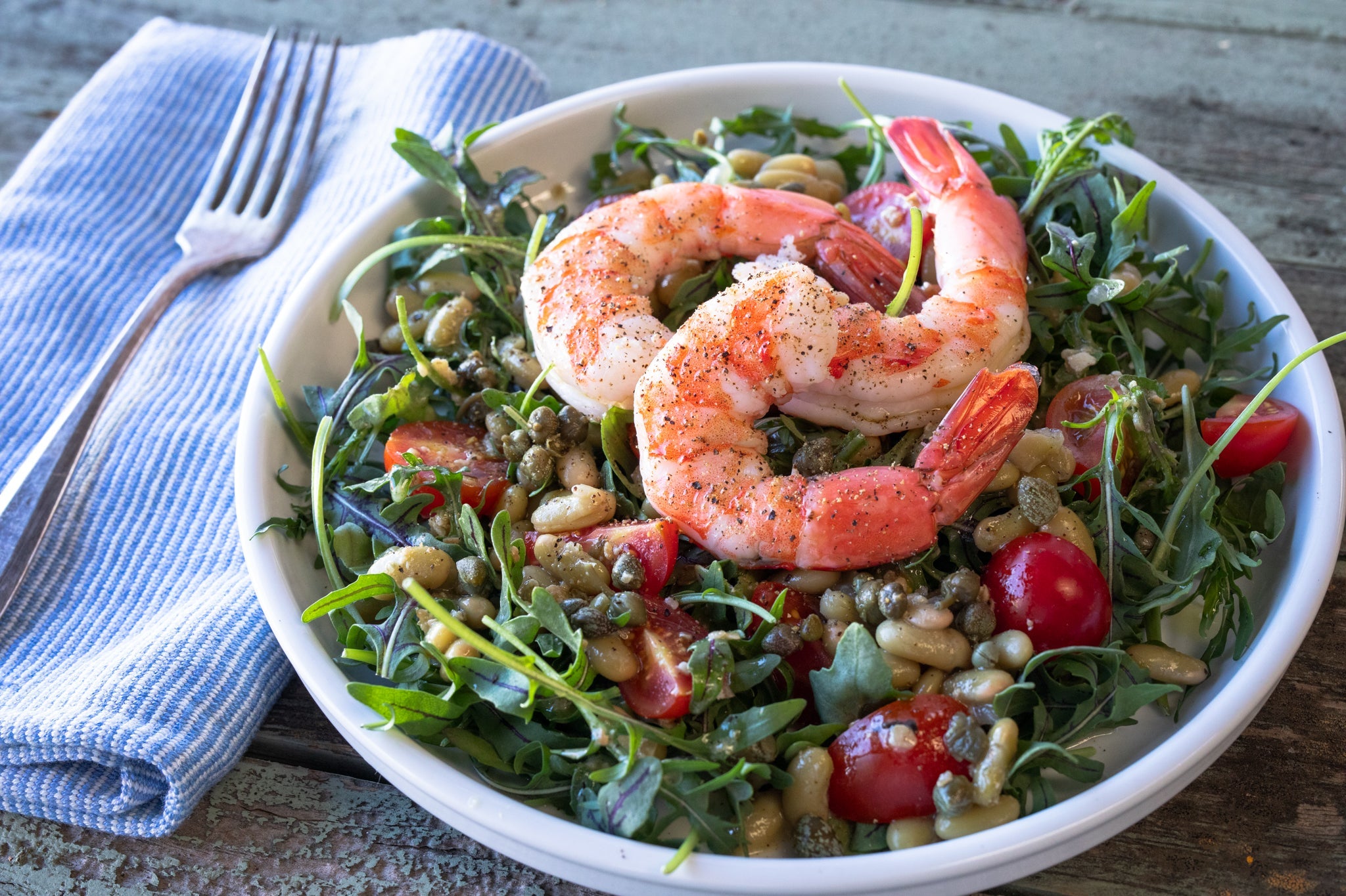 Emily Nunn's Lemony Garlicky Cherry Tomato, White Bean, and Shrimp Salad - Rancho Gordo