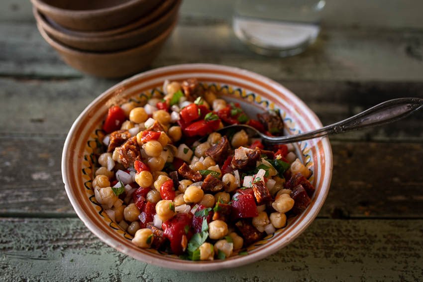 Garbanzo Salad with Roasted Peppers and Spanish Chorizo - Rancho Gordo