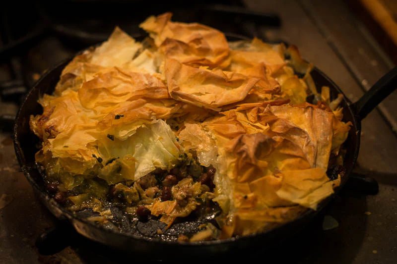 Heirloom Bean and Sausage Phyllo Pie - Rancho Gordo