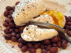 Poached Eggs Over Red Nightfall Beans - Rancho Gordo