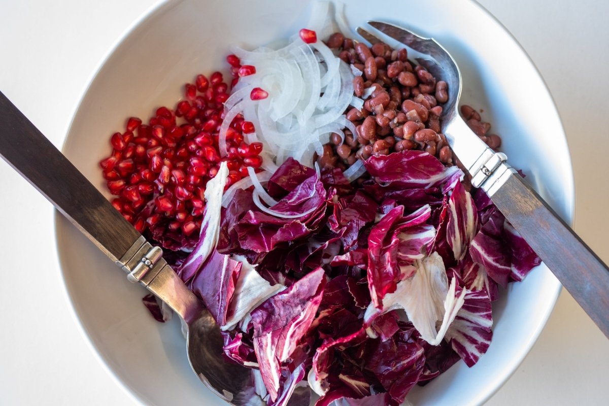 Red Bean, Radicchio, and Pomegranate Holiday Salad - Rancho Gordo