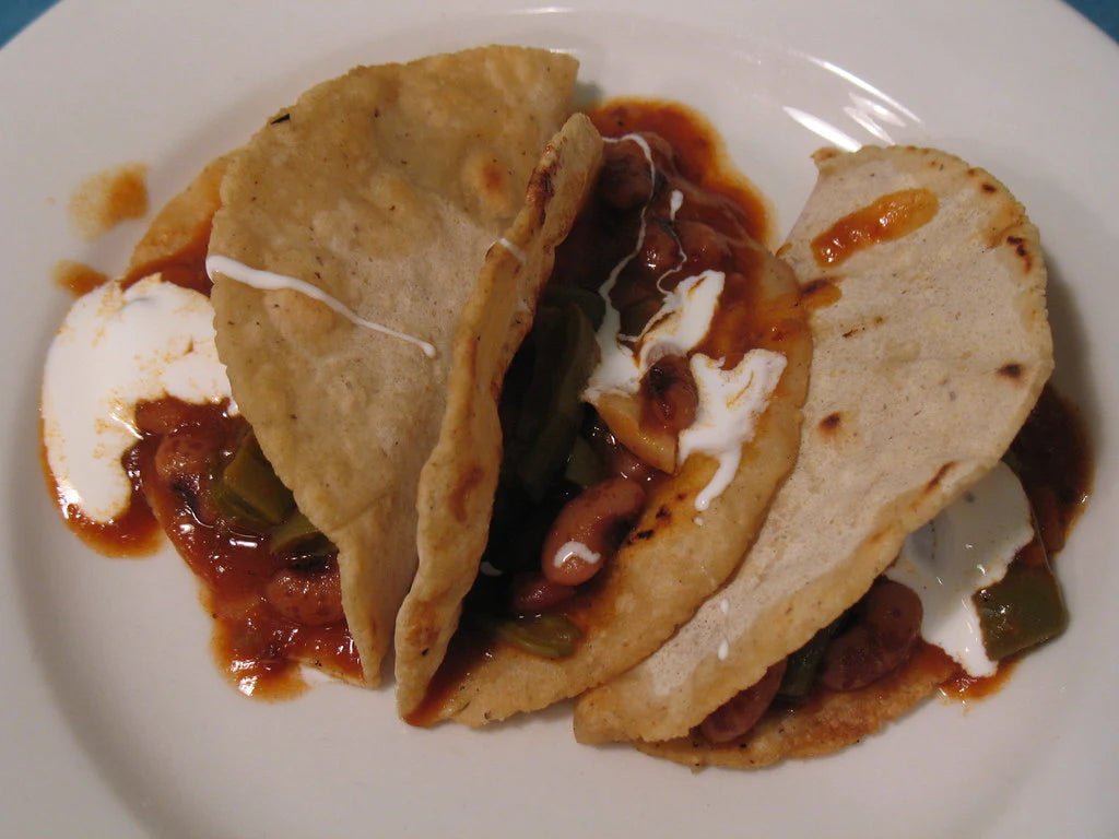 Tacos from chiles, nopales and beans - Rancho Gordo