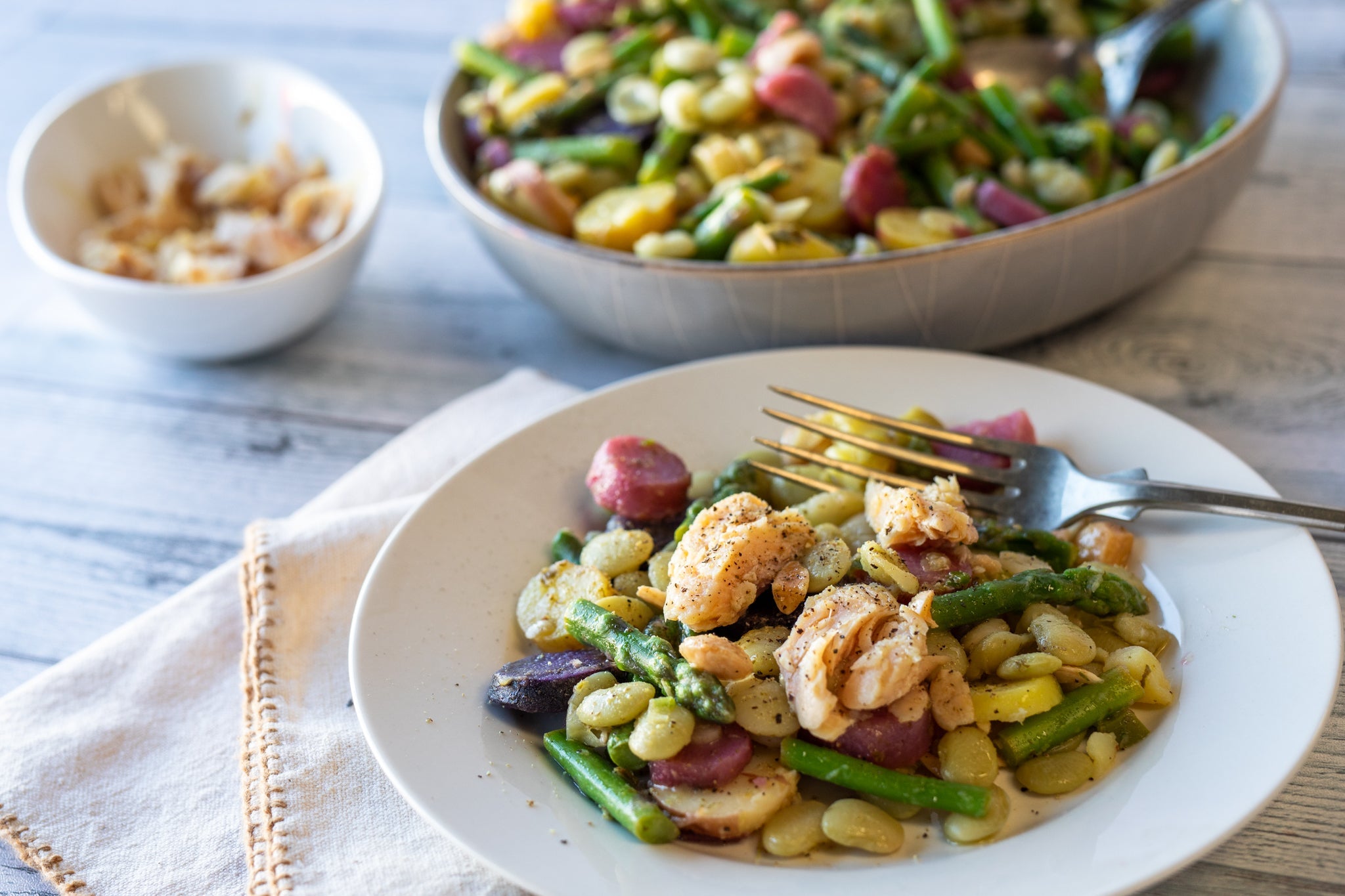 Tanya Holland's Smoked Trout Spring Salad with Lemon-Mint Vinaigrette - Rancho Gordo